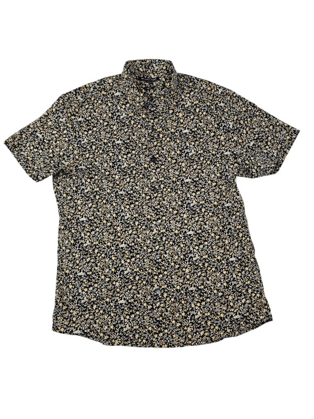 Michael Kors Floral Camp Shirt Size XL Slim Fit Black Yellow
